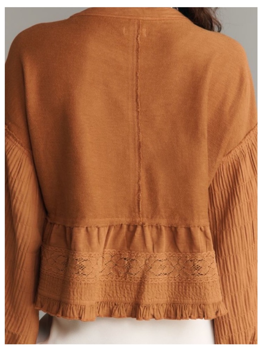 🟤NWT PILCRO by ANTHROPOLOGIE Long-Sleeve Ruffle Crop Babydoll Top in Pecan XL - Picture 6 of 6